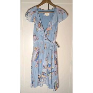 Maeve Anthropologie Dress Size 12 Blue Rosalia Faux Wrap Floral Ruffle Romantic‎